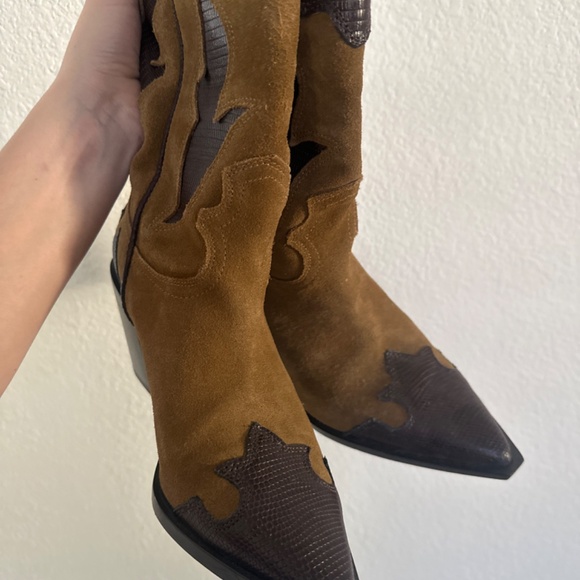 ZARA NEW HEELED COMBINATION SUEDE KNEE HIGH BOOTS 6.5 - Picture 7 of 7